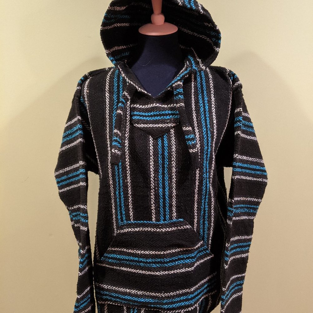 Black and Turquoise Baja Hoodie
